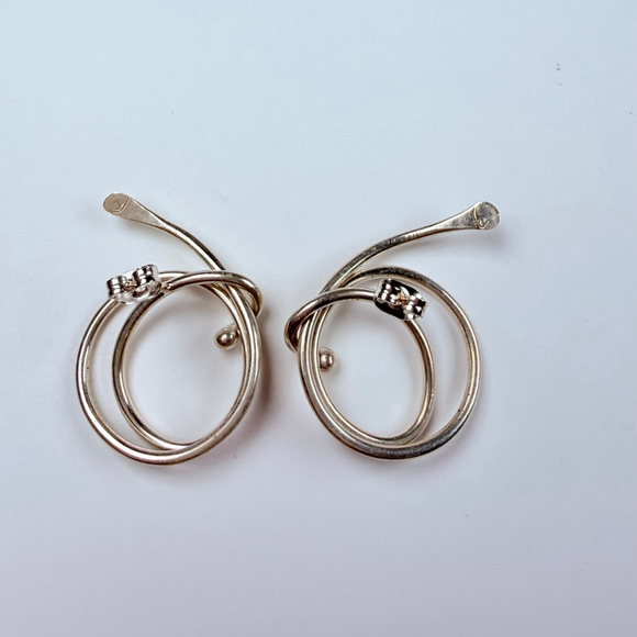 14K Gold Modernist Vortex Round Coil Sterling Silver 925 Jensen Vintage Earrings - Picture 6 of 9